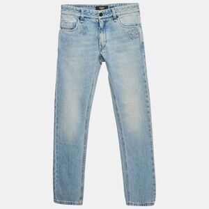 Fendi Blue Zucca Applique Denim Slim Fit Jeans S/waist 29"